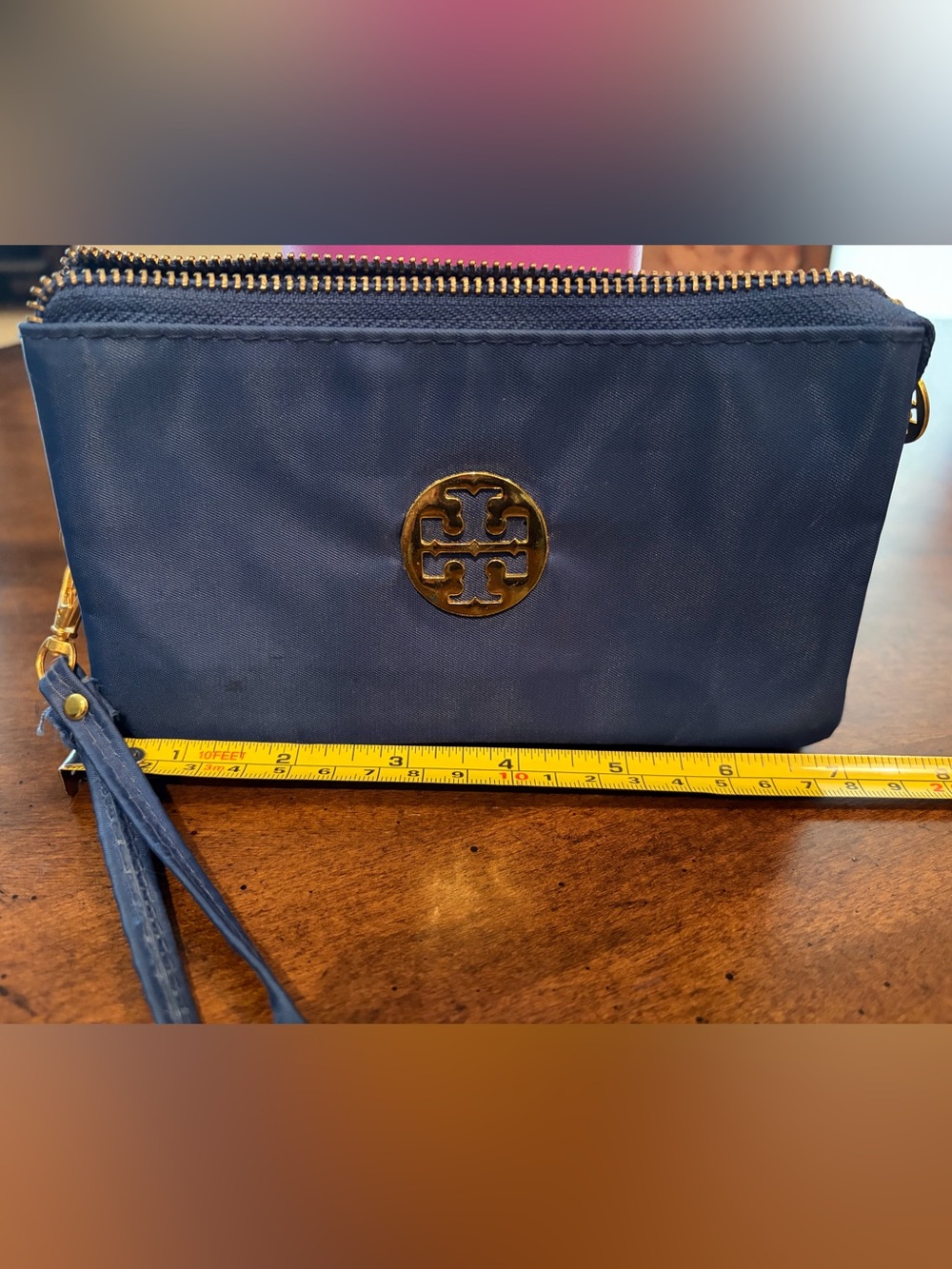 Tory Burch, blue nylon, zip wristlet, wallet